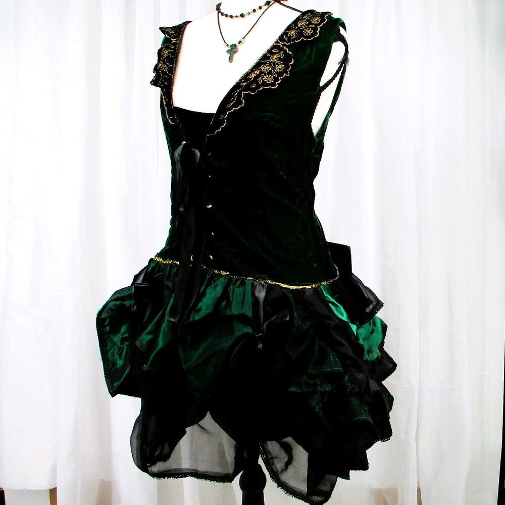 Green Velvet Costume Dress nWomen Woodland Pixie Fairy 80s Goth